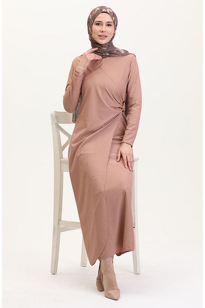sefamerve Ζώνη Λεπτομερής Κοστούμι Look Φόρεμα 4736-01 Πούδρα