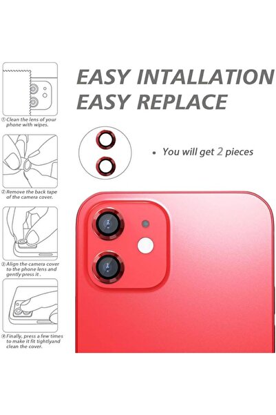 izzytech واقي عدسة الكاميرا بلون أحمر فائق التحمل ومضاد للخدش متوافق مع هاتف iPhone 11/12/12 Mini