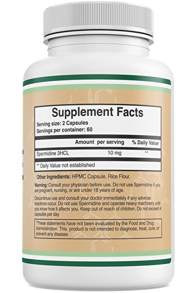 Double Wood Supplements Spermidine Supplement 10mg, 99% 3HCL - 120 Capsules for Cell Health & Aging by Double Wood