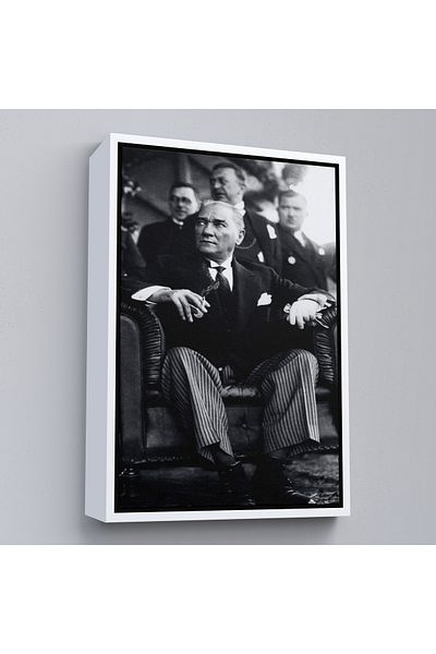Harita Sepeti Pictură portret Ataturk cu cadru alb Mustafa Kemal Ataturk Pictură decorativă pe pânză dreptunghiulară