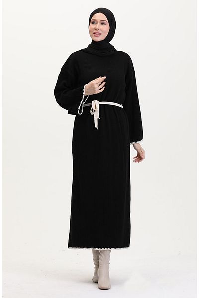 sefamerve Strickkleid mit Stickerei 11040-05 Schwarz