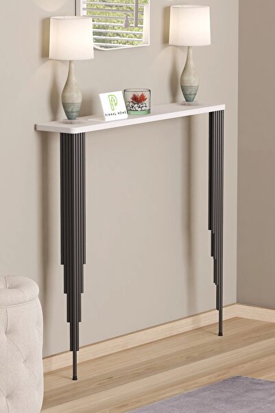 Pinhal Home Dresuar Petek Üstü Raf Oval Kenar Beyaz Siyah Ayak 60*18cm (50cm ...