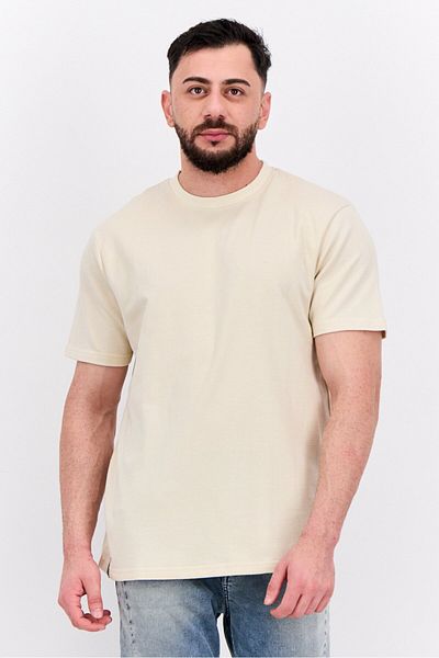 Threadbare Men Crew Neck Short Sleeves Textured Lesley T-Shirt, Beige