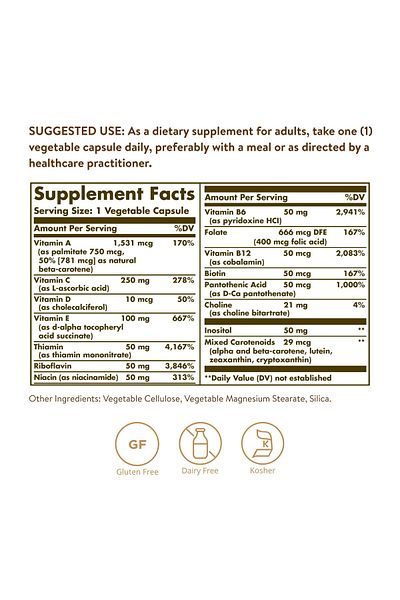 Solgar Multivitamin 90 Caps - A, B1, B2, C, D, E - Immune Support - Gluten, Dairy Free, Kosher