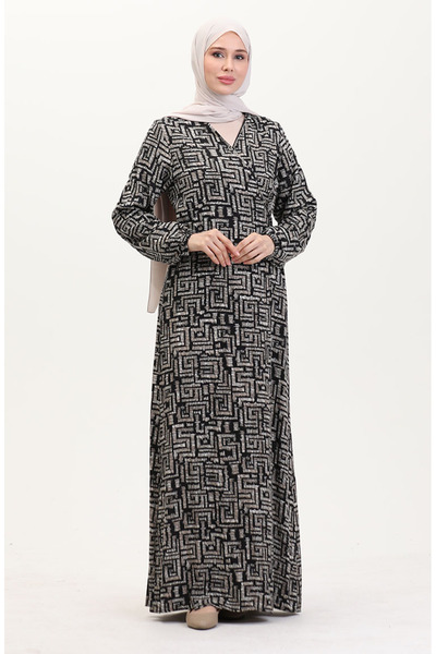 sefamerve False Tied Prayer Dress 4483Z-01 Black Mink