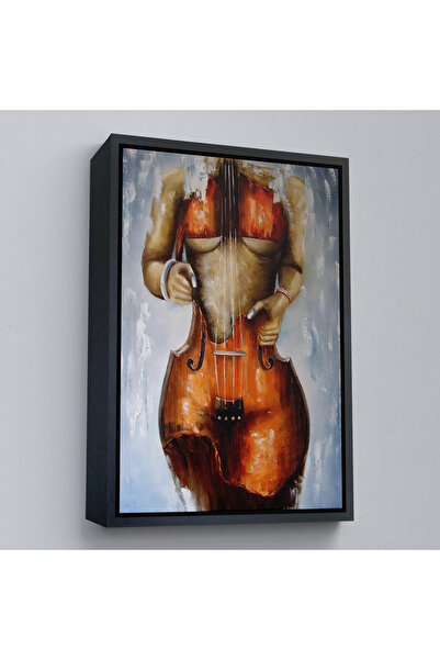 Harita Sepeti Crna uokvirena slika žene sa violinom na platnu, ženska umetnos...