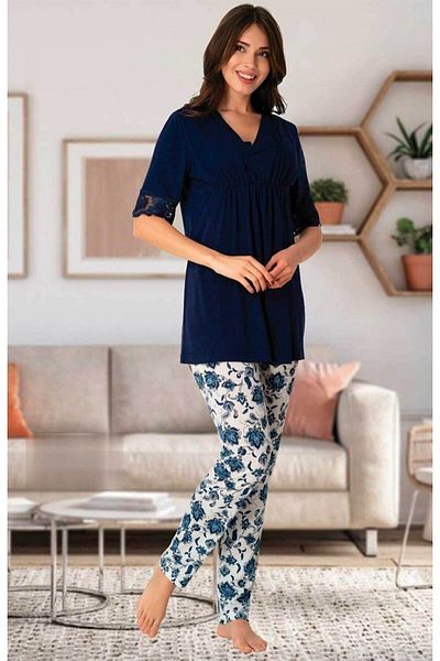 Effort Pijama Freya Lohouse Maternity Navy Blue Patterned Pajama Set