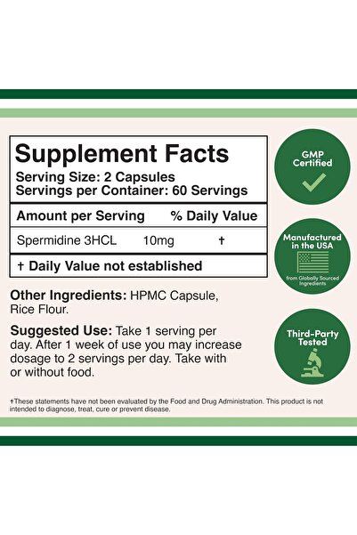 Double Wood Supplements Spermidine Supplement 10mg, 99% 3HCL - 120 Capsules for Cell Health & Aging by Double Wood
