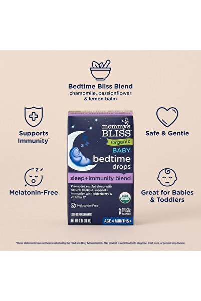 Mommy's Bliss Organic Baby Bedtime Drops, Overnight Immunity Support, Melatonin-Free, 4 Month+, 2 Fl Oz