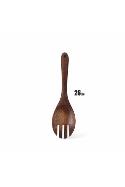 Deconox Natural Acacia Wood Hand Carved Serving Fork 26cm Antibacterial Durable and Eco-Friendly.