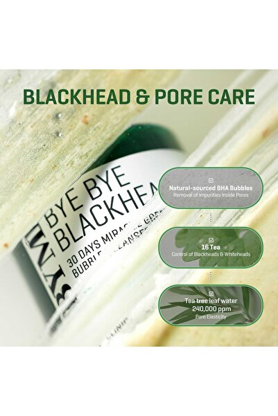 Some By Mi Bye Bye Blackhead Green Tea Bubble Cleanser - 4.23 Oz, Korean Face Wash for Blackhead & Pore Care