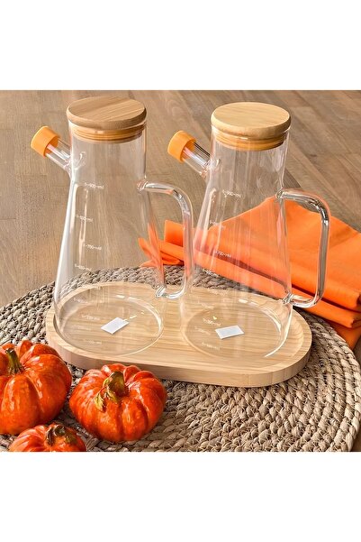 Lascaris Bambu Kapaklı Vakumlu Borosilikat 3'lü Set Cam Yağlık Sirkelik Bambu...