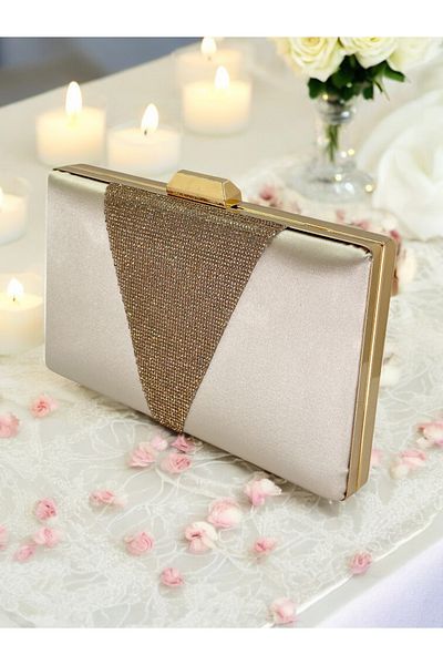 Biçanta Τσάντα βραδινό φόρεμα Skin Satin Rosegold Stone Τσάντα βραδινή τσάντα αρραβώνων Τσάντα γάμου