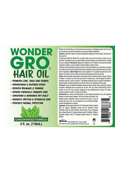 Wonder Gro Hair Growth Oil & Thermal Protection, 4 fl oz - Strengthens & Restores Edges