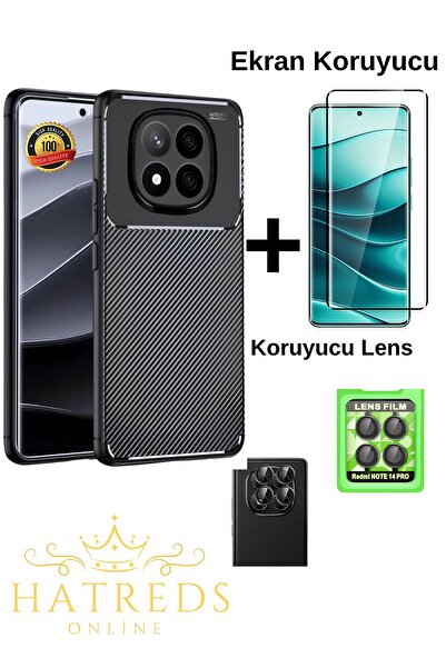 Hatreds Xiaomi Redmi Note 14 Pro 5g Kılıf Karbon Tasarımlı Silikon Kapak + Ek...