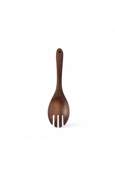 Deconox Natural Acacia Wood Hand Carved Serving Fork 26cm Antibacterial Durable and Eco-Friendly.