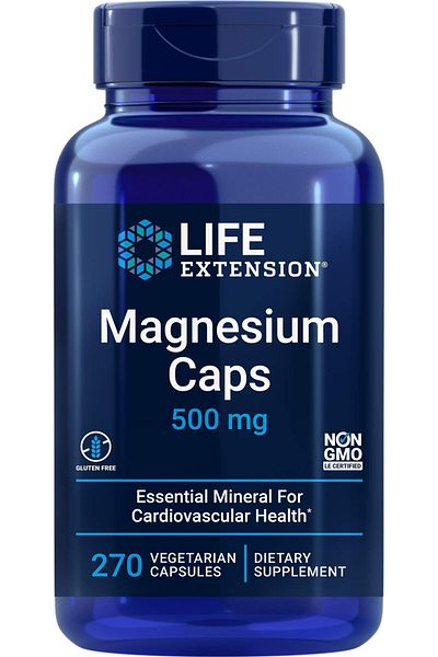 Life Extension Magnesium Caps 500mg, 270 Veg Caps - 3 Mags: Oxide, Citrate, Succinate - Vegetarian