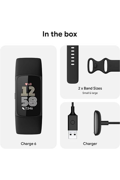 Fitbit Charge 6 Activity Tracker, S & L Bands Included, Obsidian/Black