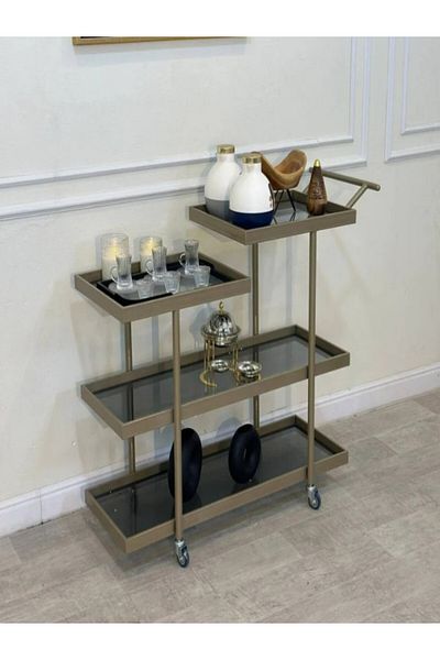 Generic عربة تقديم حديد وزجاج اسود  - 80×35×80