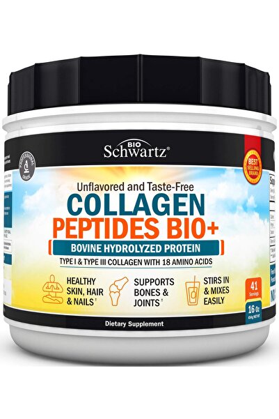 BioSchwartz Collagen Peptides Powder - Grass Fed, Promotes Skin, Hair, Nails, Bone & Joint Health - 16 oz