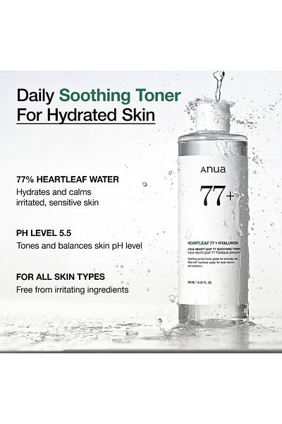 ANUA Heartleaf 77 Soothing Toner, pH 5.5, Calming, Hydrating, Cruelty-Free, Vegan, 250ml
