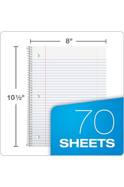 Oxford Spiral Notebook 6 Pack, 1 Subject, College Ruled, 8 x 10.5 Inch, Assorted Colors (65007)