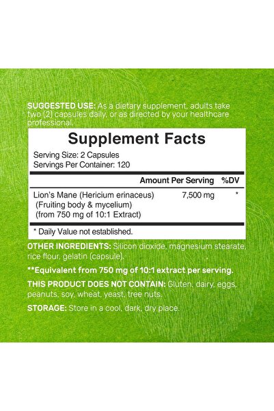 DEAL SUPPLEMENT Lions Mane Mushroom, 7,500mg, 240 Caps – Brain & Immune Support – Non-GMO