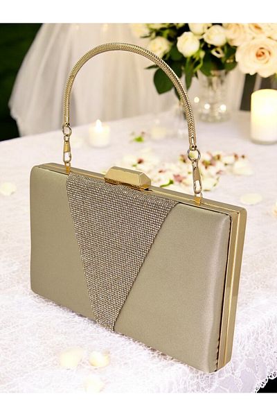 Biçanta Nude Satin Gold Stone Μεταλλική λαβή βραδινή τσάντα βραδινή τσάντα αρραβώνων Τσάντα γάμου