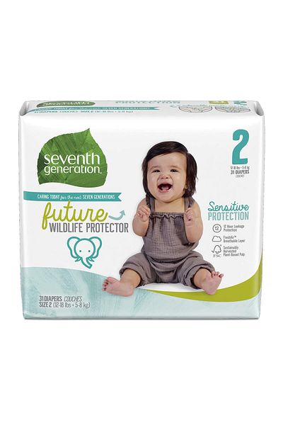Seventh Generation حفاضات الأطفال، حماية حساسة، مقاس 2، 31 قطعة