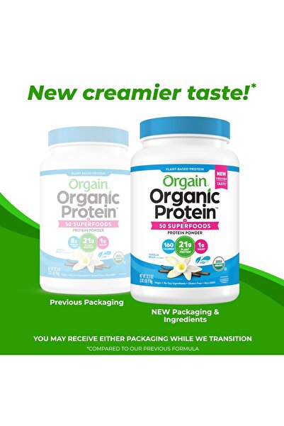 Orgain Organic Vegan Protein + 50 Superfoods, Vanilla Bean - 21g Plant Protein, 2.02 lb