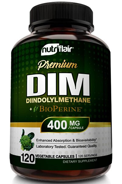 Nutriflair DIM Supplement 400mg with Bioperine, 120 Capsules - Hormone Balance, Menopause, PCOS, Acne Support