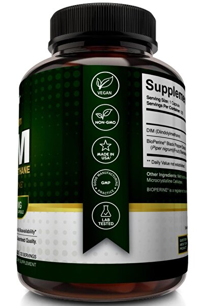 Nutriflair DIM Supplement 400mg with Bioperine, 120 Capsules - Hormone Balance, Menopause, PCOS, Acne Support