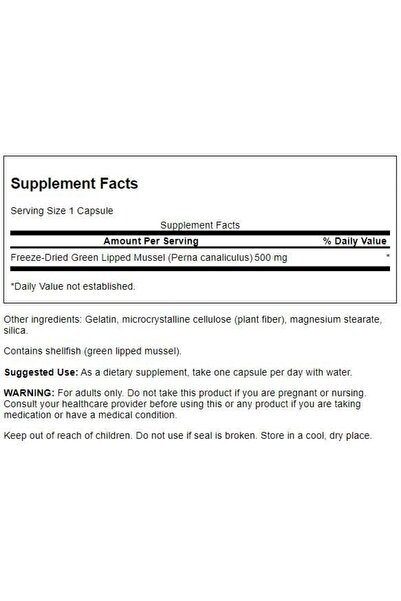 SWANSON Green Lipped Mussel Freeze-Dried - NZ Joint, Heart & Digestive Support - 60 Caps, 500mg