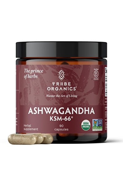 Tribe Organics مستخلص مسحوق جذر أشواغاندا KSM-66 العضوي - 600 مجم، 90 كبسولة،...