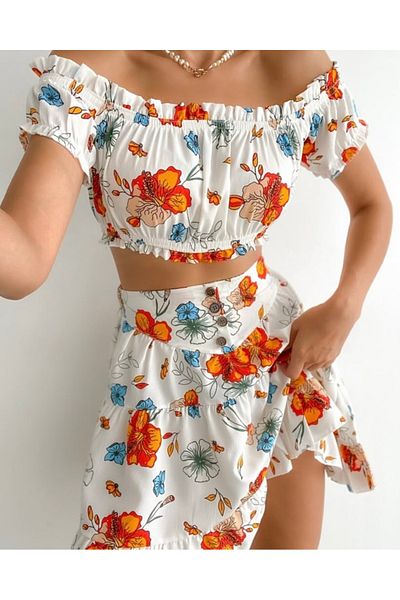 Butik Women's Gathered Crop Skirt Set