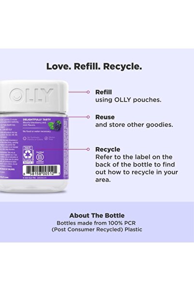 OLLY Sleep Gummy, 3 mg Melatonin, L-Theanine, Chamomile, Lemon Balm, Sleep Aid, Blackberry, 50 Count