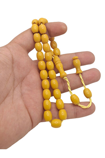 Han Ticarethane مسبحة صلاة من مادة البرميل الأصفر المقطوعة بالضغط من العنبر