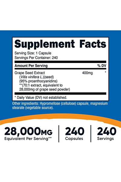 Nutricost Grape Seed Extract 28,000mg, 240 Capsule - Non-GMO, Gluten Free, Vegetarian Friendly