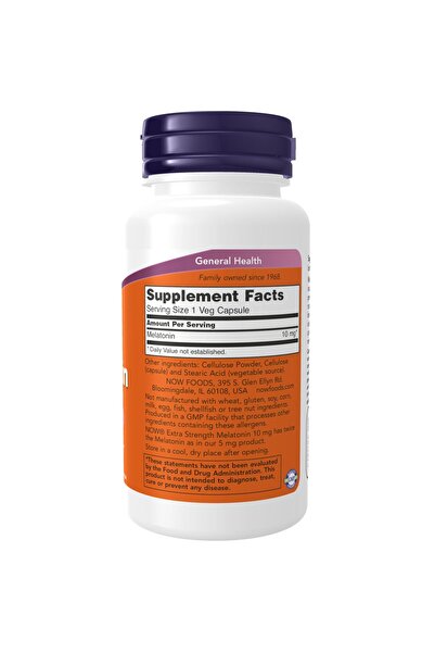 Now Foods Melatonin Extra Strength 10 mg, Free Radical Scavenger, Healthy Sleep, 100 Veg Capsules