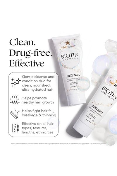 HAIRtamin Biotin Shampoo - Sulfate-Free, Hydrating with Vitamin B5, Cucumber, Aloe Vera for Stronger Hair
