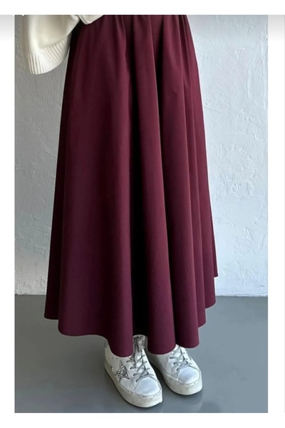 Safgiyim44 Women's Clothing Elastic Waist Double Pocket Poplin Skirt