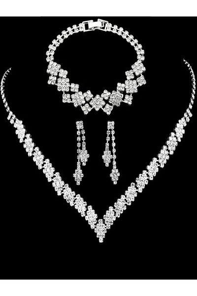 Choice Silver 45cm ZT9253 3pcs Bridal Jewelry Set Silver Plated Rhinestone Fold Clutch Bracelet Tassel Earr