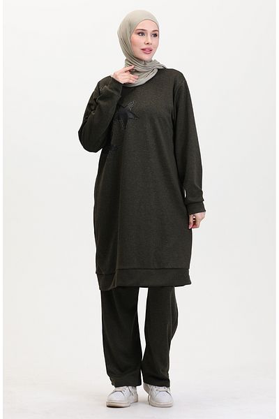 sefamerve Stoned Tunic and Pantalon Double Suit Khaki 0569-01