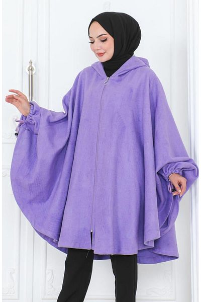 sefamerve Lilac Capuz Kaše Poncho 0505-07