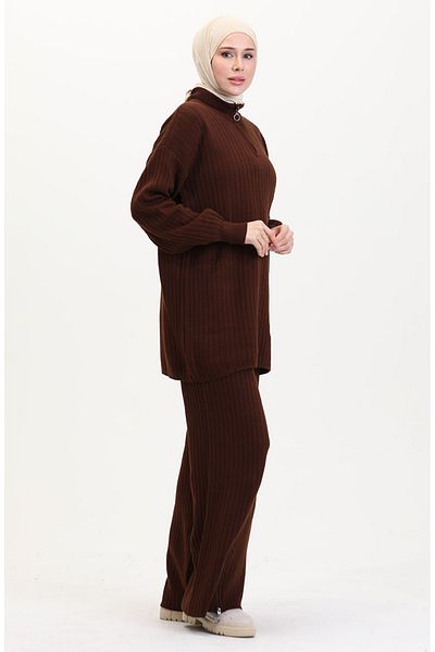 sefamerve Zippered Leg Knitwear Set - Brown 11030-02