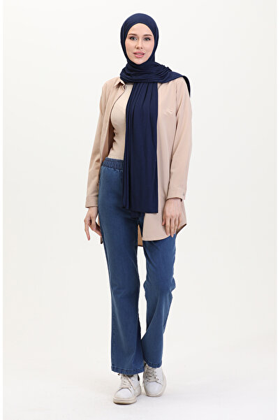 sefamerve Beli Lastikli İspanyol Paça Pantolon 181612-03 Koyu Mavi