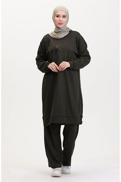 sefamerve Stoned Tunic and Pantalon Double Suit Khaki 0569-01