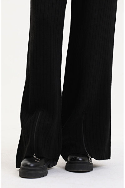 sefamerve Knitwear Suit with Zippered Legs 11030-04 Black