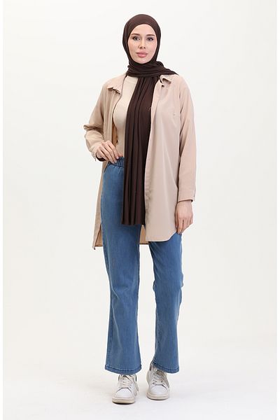sefamerve Pantaloni evazați cu talie elastică 181612 -02 Albastru
