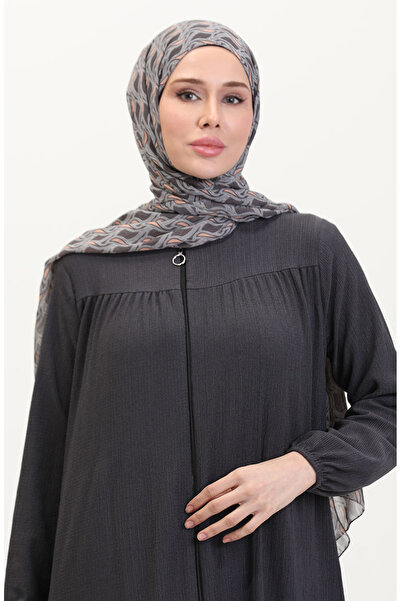 sefamerve Kolu Lastikli Fermuarlı Ferace 5055-05 Füme